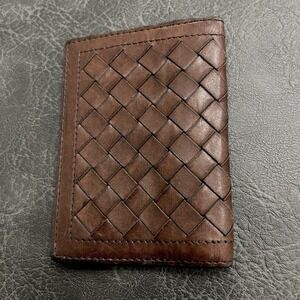 Sazaby Brown‎ Woven Interlaced Leather Small Bifold Wallet Business Card Holder